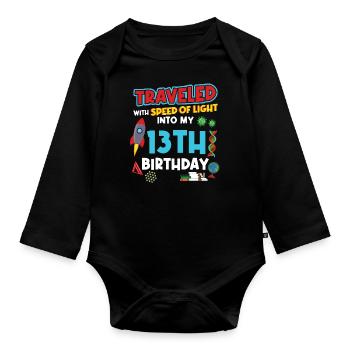 13. Birthday - Science Birthday - Organic Longsleeve Baby Bodysuit - black - Front