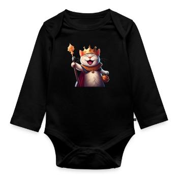 Cartoon Cat Crown Queen - Organic Longsleeve Baby Bodysuit - black - Front