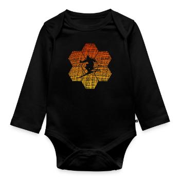 Skiing Ski fahren - Baby Bio-Langarm-Body - Schwarz - Vorne