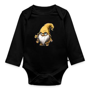 Gnome Gnomes Sunflower - Organic Longsleeve Baby Bodysuit - black - Front