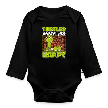 Turtles Make Me Happy Tortoise Turtle - Organic Longsleeve Baby Bodysuit - black - Front