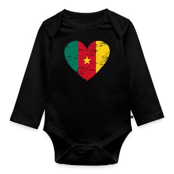 Kamerun Flaggenherz - Baby Bio-Langarm-Body - Schwarz - Vorne
