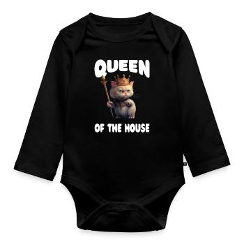 Reine de la maison drôle de chat royal - Body Bébé bio manches longues - noir - Devant