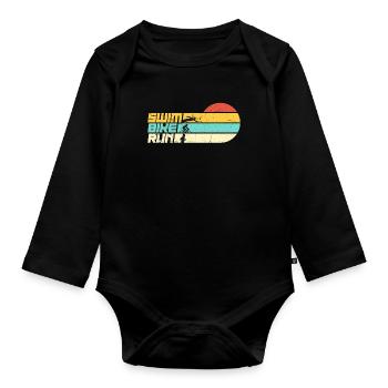 Triathlon Swim Bike Run Retro Training Triathletes - Organic Longsleeve Baby Bodysuit - black - Front
