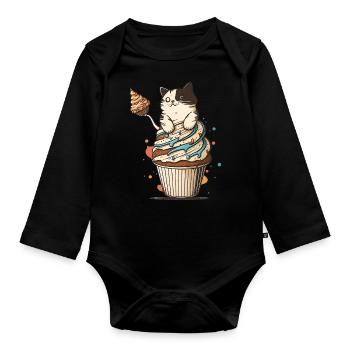 Cupcake Cat - Organic Longsleeve Baby Bodysuit - black - Front