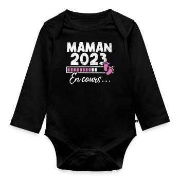 Maman 2023 En Cours - Body Bébé bio manches longues - noir - Devant