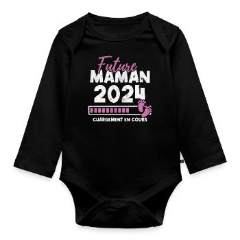 Future maman 2024 chargement en cours - Body Bébé bio manches longues - noir - Devant
