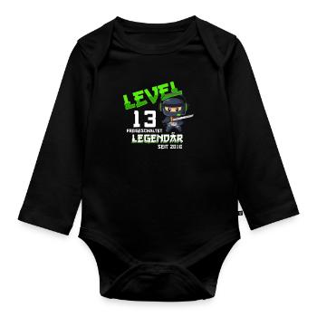 Level 13 Years Birthday Shirt Ninja Gamer - Organic Longsleeve Baby Bodysuit - black - Front