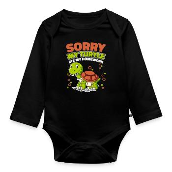 My Turtle Ate My Homework Wasserschildkröte - Baby Bio-Langarm-Body - Schwarz - Vorne