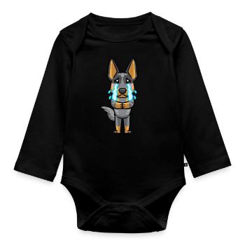 Émoticône Kawaii du bouvier australien Blue Heeler - Body Bébé bio manches longues - noir - Devant