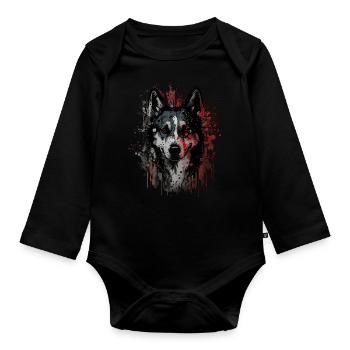 Husky Dog - Baby Bio-Langarm-Body - Schwarz - Vorne