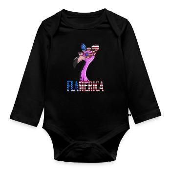Flamingo USA Flagge Amerikanische US Flagge Vogel - Baby Bio-Langarm-Body - Schwarz - Vorne