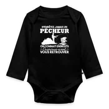 N'embête jamais un pêcheur / Humour pêcheur cadeau - Body Bébé bio manches longues - noir - Devant