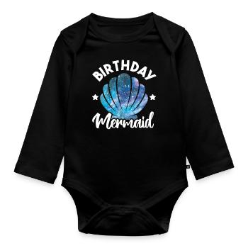 Anniversaire Mermaid Party Girl Seashell Matching - Body Bébé bio manches longues - noir - Devant