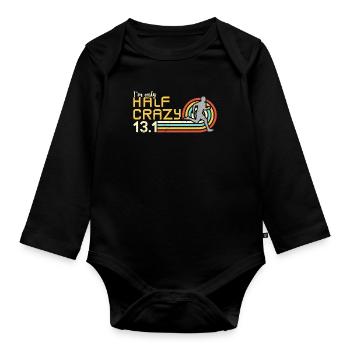 Half Marathon I'm Only Half Crazy Retro Running - Baby Bio-Langarm-Body - Schwarz - Vorne