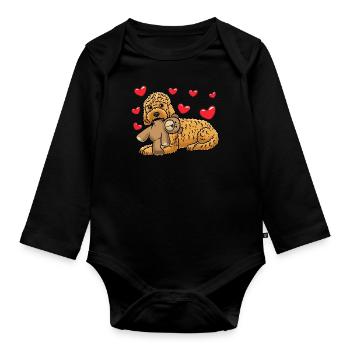 Kawaii Cockapoo Dog avec Cuddly Toy - Body Bébé bio manches longues - noir - Devant