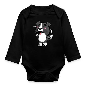 Border Collie Chien Emoticon Chiens - Body Bébé bio manches longues - noir - Devant