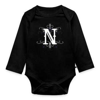 Letter N (N) - Organic Longsleeve Baby Bodysuit - black - Front