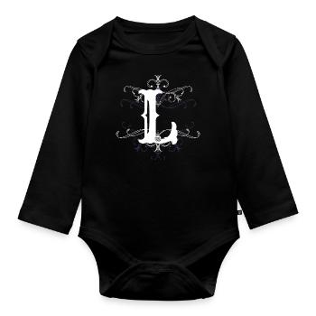 Letter L (L) - Organic Longsleeve Baby Bodysuit - black - Front