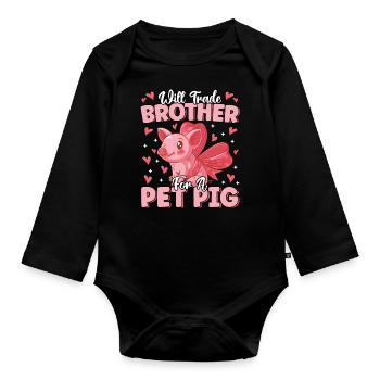Échangera son frère contre un cochon de compagnie mignon fermier drôle - Body Bébé bio manches longues - noir - Devant