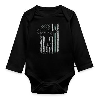 Weightlifting Retro USA Flag Gym 4th of July - Organic Longsleeve Baby Bodysuit - black - Front