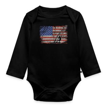 Windsurfen Retro USA Flagge Surfen 4th of July - Baby Bio-Langarm-Body - Schwarz - Vorne