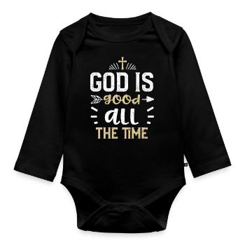 God is good all the time - Jesus - Organic Longsleeve Baby Bodysuit - black - Front