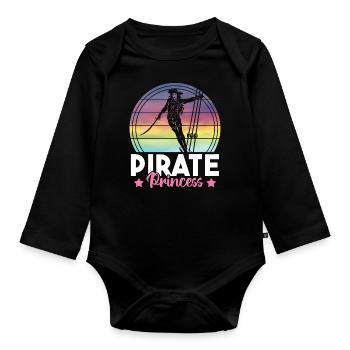 Niedliche Piraten Prinzessin Mädchen Retro Sonnenuntergang Schiff - Baby Bio-Langarm-Body - Schwarz - Vorne