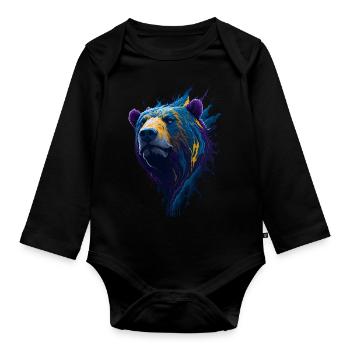 Peinture violette et bleue Splash Art Bear Head Design - Body Bébé bio manches longues - noir - Devant