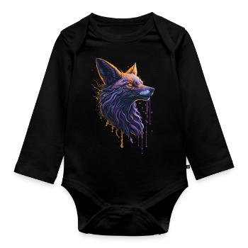 Orange und lila Farbe Fuchskopf Illustration Desi - Baby Bio-Langarm-Body - Schwarz - Vorne