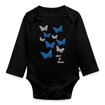 Schmetterlinge butterflies bayern love and peace - Baby Bio-Langarm-Body - Schwarz - Vorne