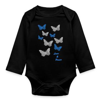 Butterflies Schmetterlinge - Baby Bio-Langarm-Body - Schwarz - Vorne