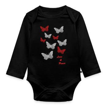 Schmetterlinge butterflies love and peace - Baby Bio-Langarm-Body - Schwarz - Vorne