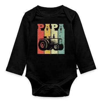 Vater Traktor Landwirt - Baby Bio-Langarm-Body - Schwarz - Vorne
