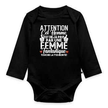 Cet homme est déjà pris par une femme fantastique - Body Bébé bio manches longues - noir - Devant