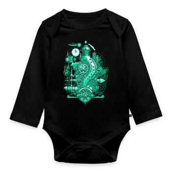 Steampunk steam engine with clockwork and technology - Organic Longsleeve Baby Bodysuit - black - Front