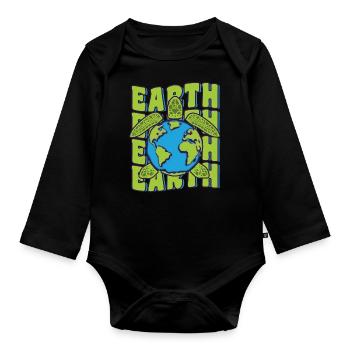 Groovy Planet Earth Day Sea Turtle Lover Ocean - Organic Longsleeve Baby Bodysuit - black - Front