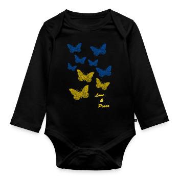 Ukraine love and peace - Baby Bio-Langarm-Body - Schwarz - Vorne
