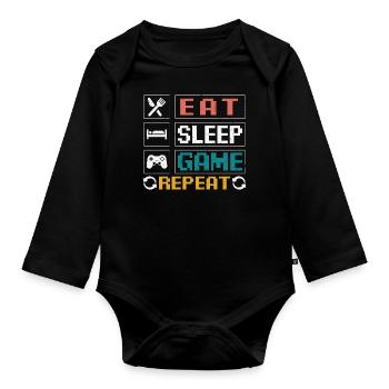 Manger, dormir, jouer, répéter - Body Bébé bio manches longues - noir - Devant