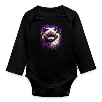 Arrogant Ragdoll Cat - Organic Longsleeve Baby Bodysuit - black - Front
