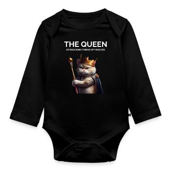 The Queen Nocking Things Royal Cat - Organic Longsleeve Baby Bodysuit - black - Front
