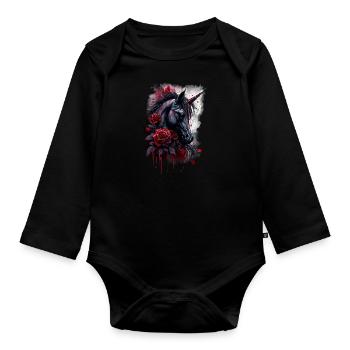Rose and Unicorn - Organic Longsleeve Baby Bodysuit - black - Front
