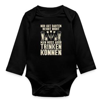 Retro Dartscheibe Dartboard 180 für Dartspieler - Baby Bio-Langarm-Body - Schwarz - Vorne