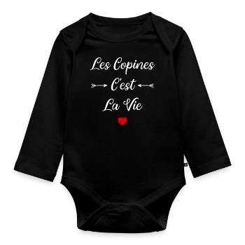 Les copines c'est la vie - Body Bébé bio manches longues - noir - Devant
