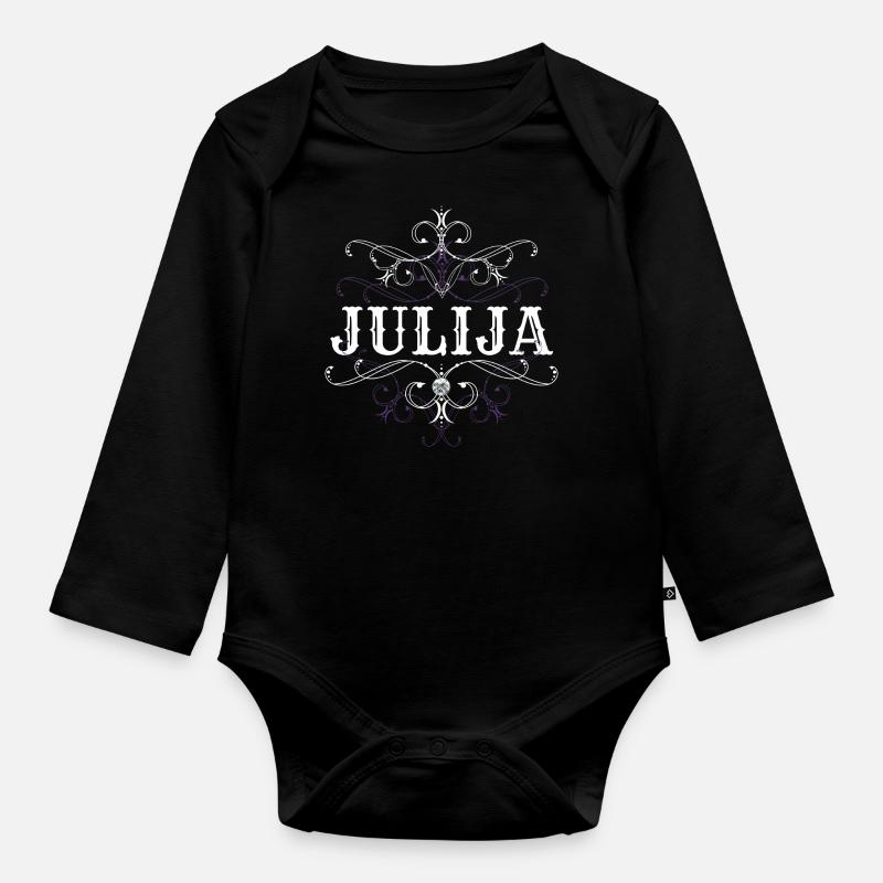 Julija Surname First name personalized - Organic Longsleeve Baby Bodysuit - black