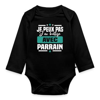 Je peux pas j ai bêtise avec parrain - Body Bébé bio manches longues - noir - Devant