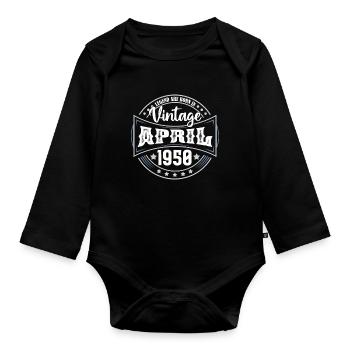 April 1950. Geburtstagsgeschenk April 1950 April - Baby Bio-Langarm-Body - Schwarz - Vorne