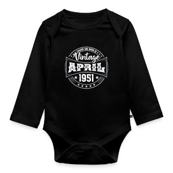 April 1951. Geburtstagsgeschenk April 1951 April - Baby Bio-Langarm-Body - Schwarz - Vorne