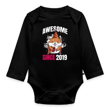 Génial depuis 2019 - 4ème anniversaire de hamster - Body Bébé bio manches longues - noir - Devant