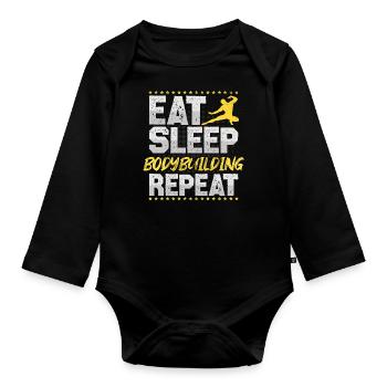 Musculation Manger Dormir Répéter Hobby Musculation - Body Bébé bio manches longues - noir - Devant